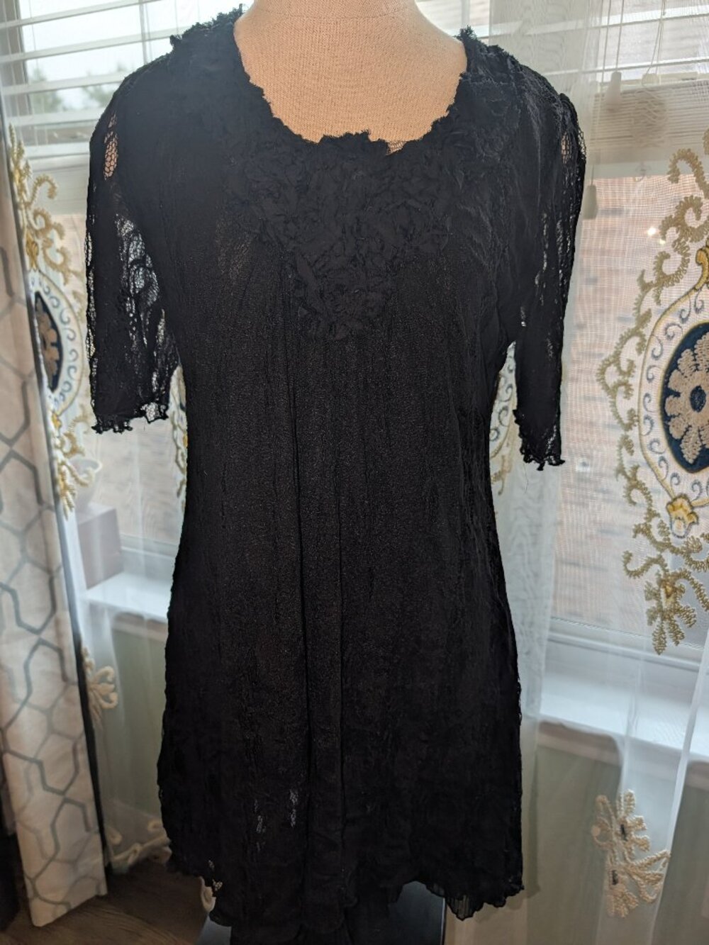 Pretty Angel Black Silk Lace Tunic Dress Ruffle Boho Whimsigoth Size Large L